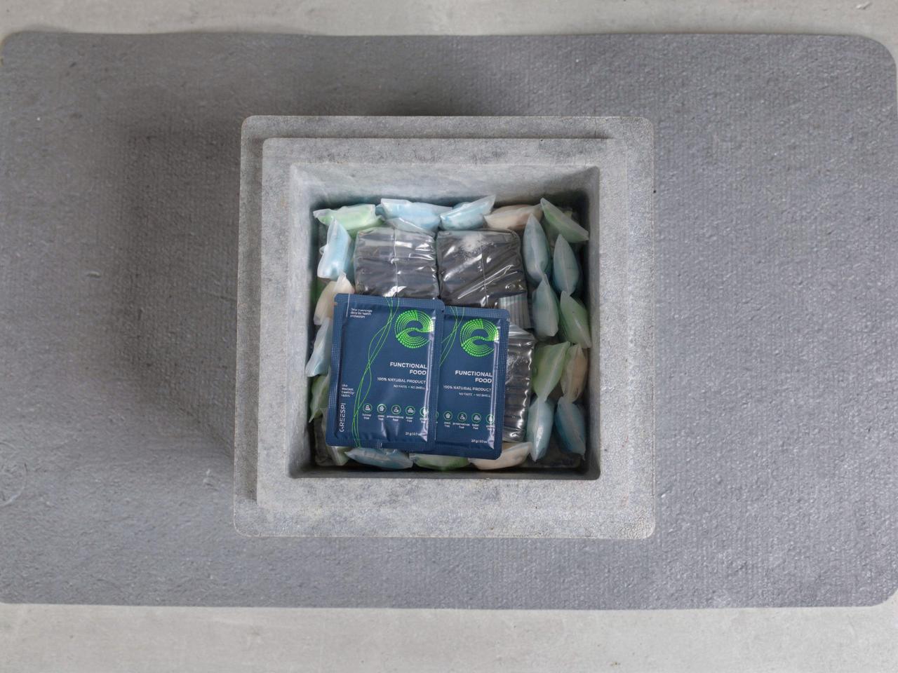 Greespi thermobox unboxing — cold packs visible, sachets frozen